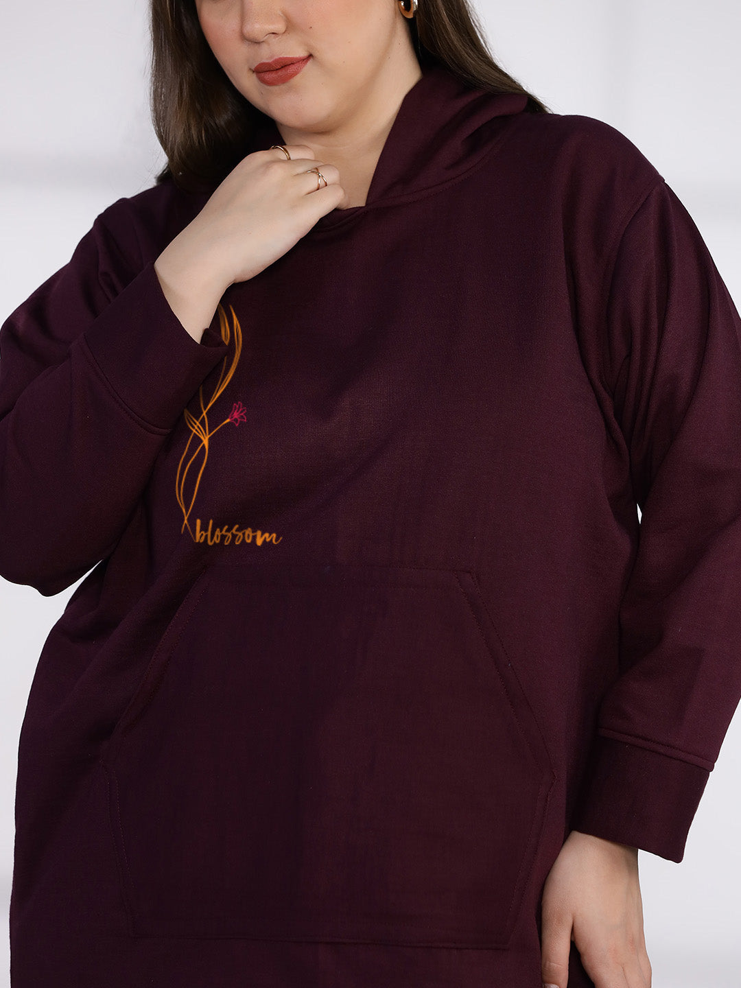 Wine Fleece Hoodie - SaffronBlossom