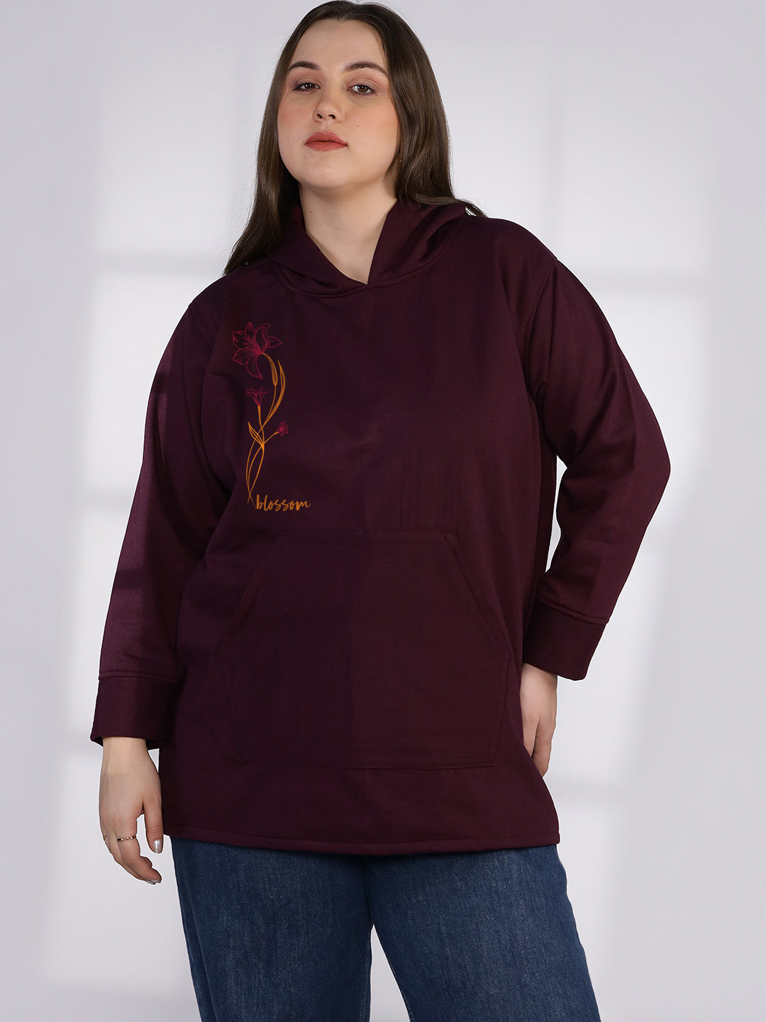 Wine Fleece Hoodie - SaffronBlossom