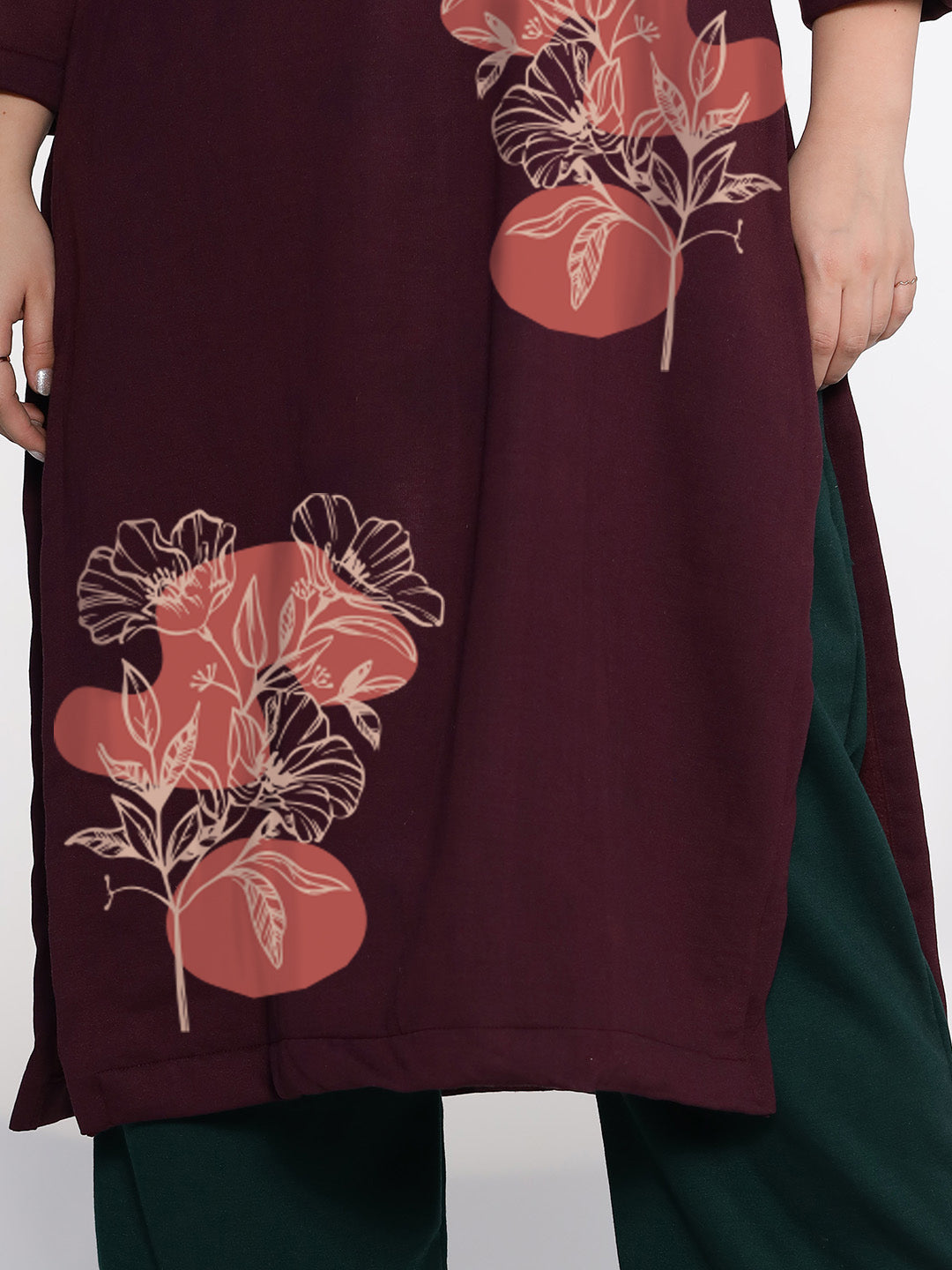 Wine Fleece LongKurta - PinkSnowdrop