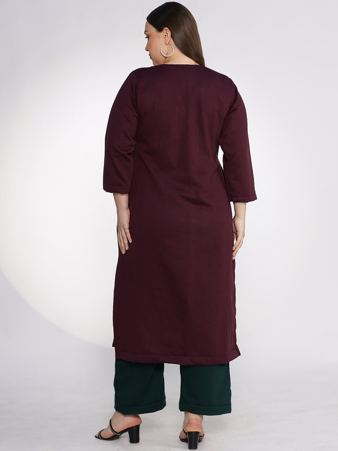 Wine Fleece LongKurta - PinkSnowdrop