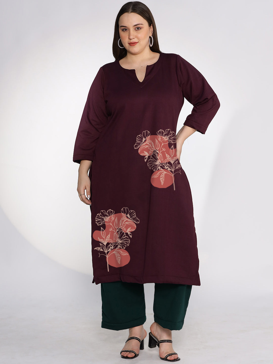 Wine Fleece LongKurta - PinkSnowdrop