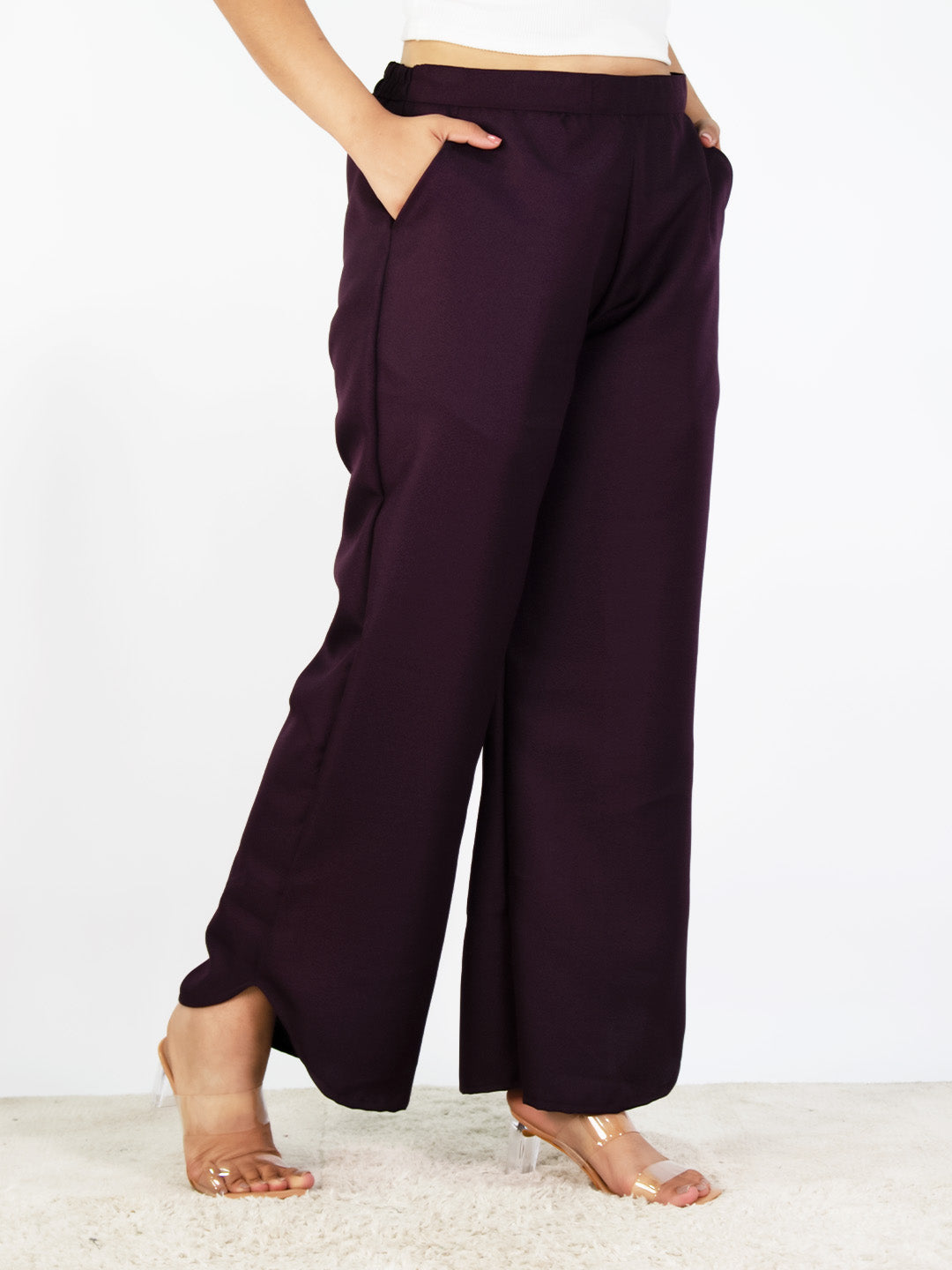 Wine Formal Curved Trousers