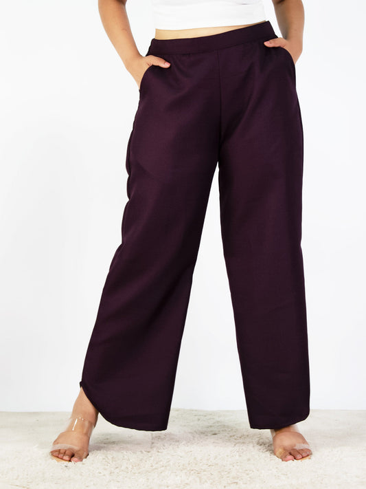 Wine Formal Curved Trousers