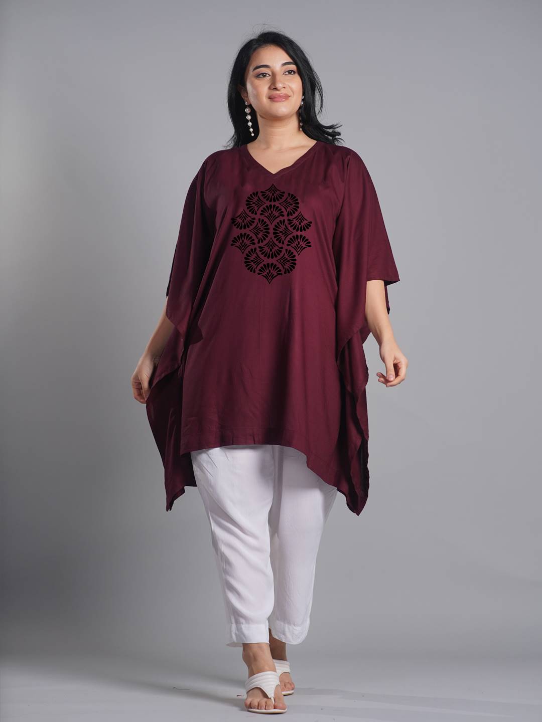 Wine Rayon KaftanKurta - Merlot
