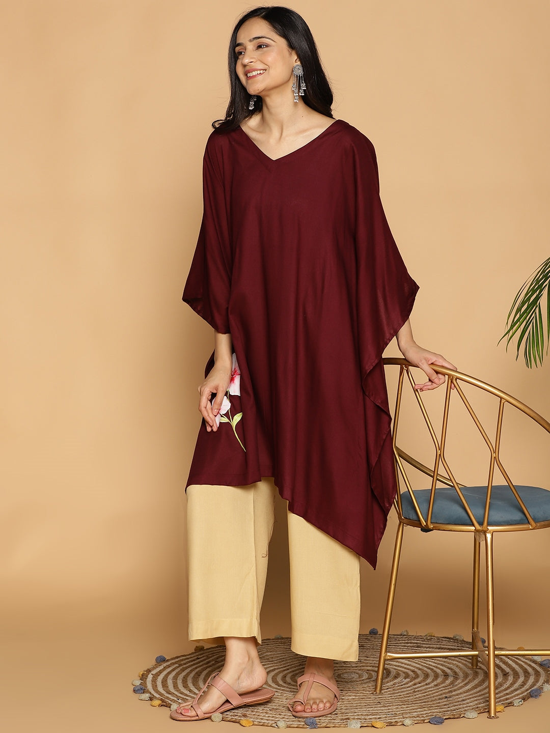 Wine Rayon KaftanKurta - Sangria