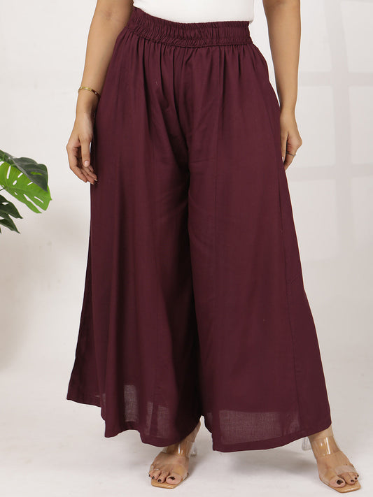 Wine Rayon Flared Palazzo
