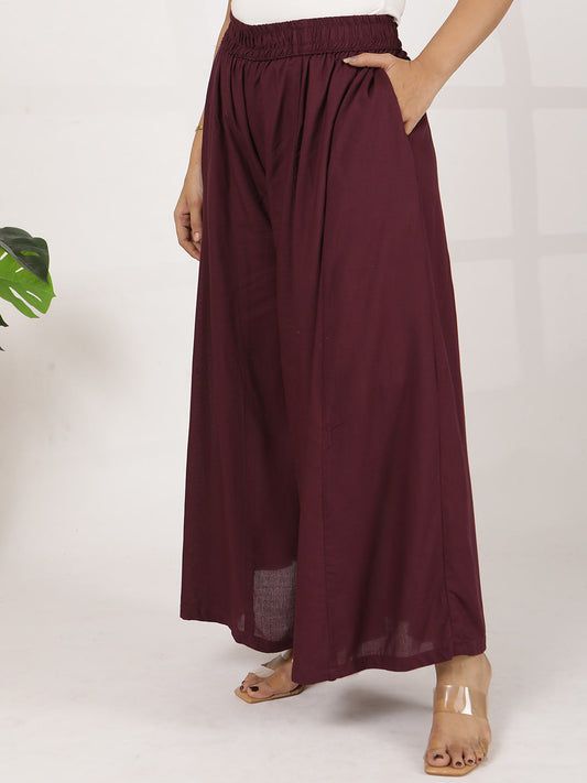 Wine Rayon Flared Palazzo