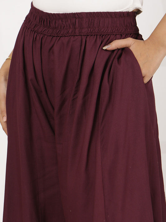 Wine Rayon Flared Palazzo
