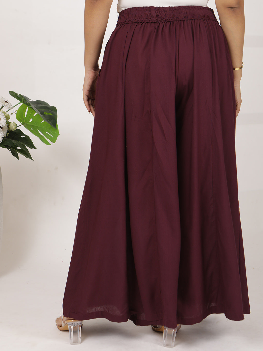 Wine Rayon Flared Palazzo