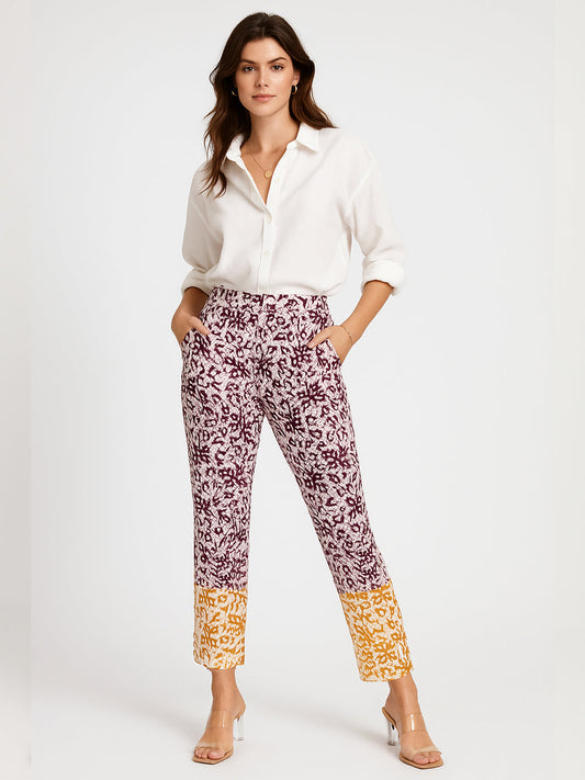 Printed Cotton Pants - Wine&OrangeMirage