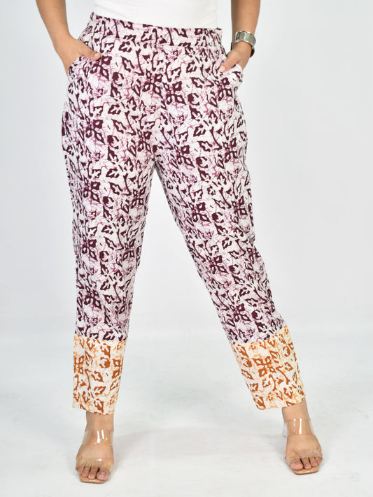 Printed Cotton Pants - Wine&OrangeMirage