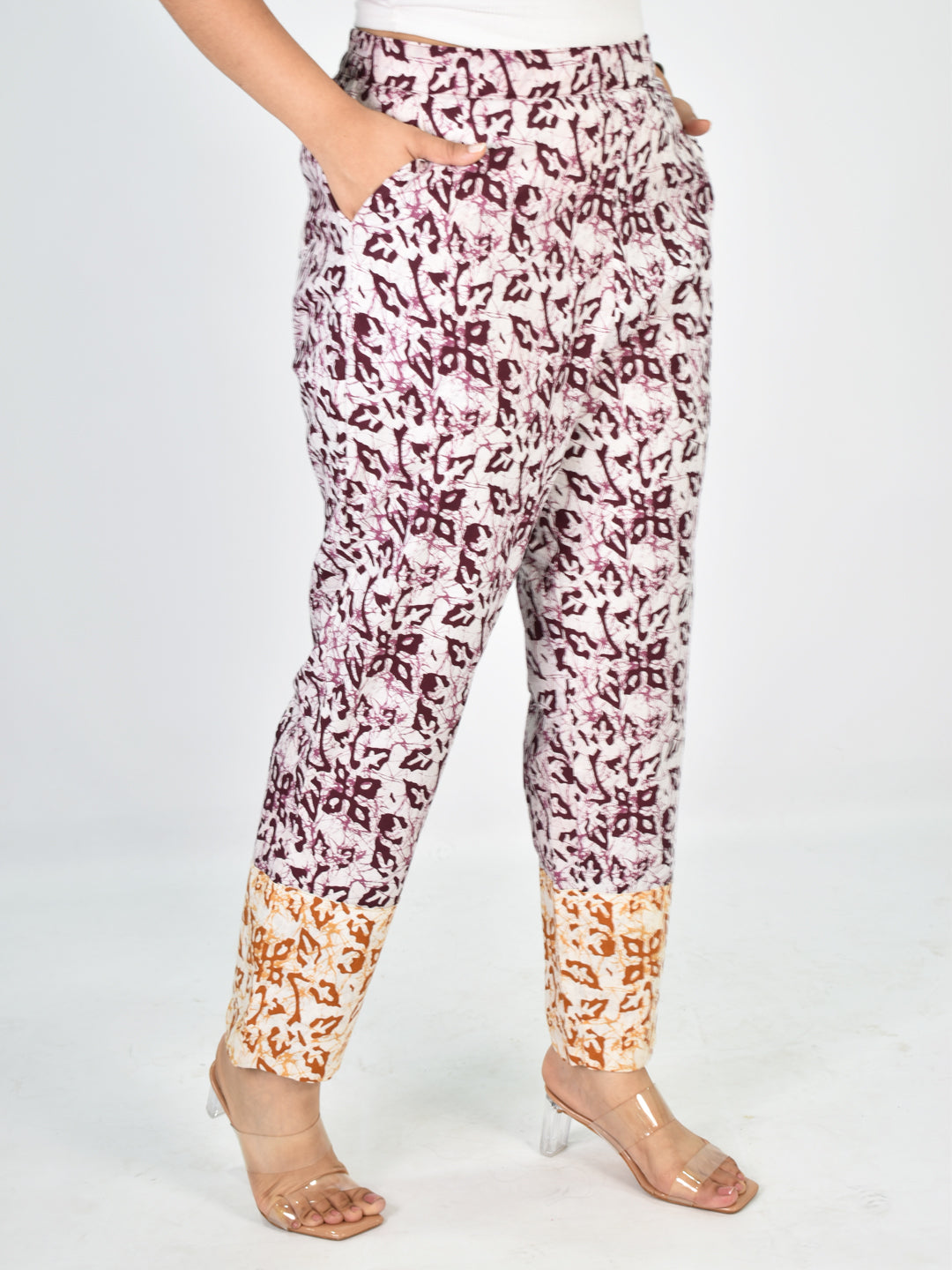 Printed Cotton Pants - Wine&OrangeMirage