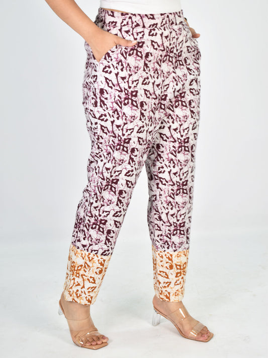 Printed Cotton Pants - Wine&OrangeMirage
