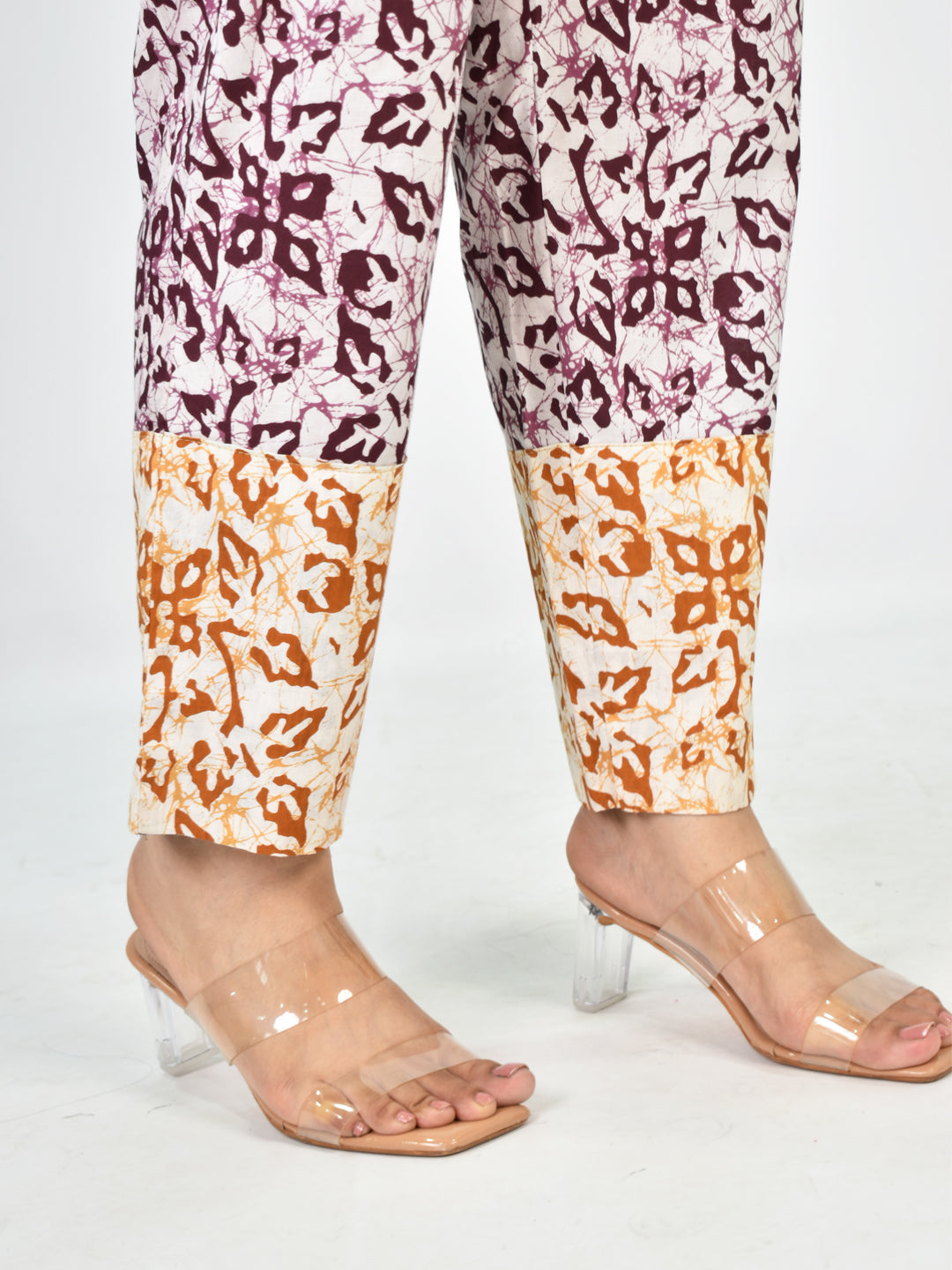 Printed Cotton Pants - Wine&OrangeMirage