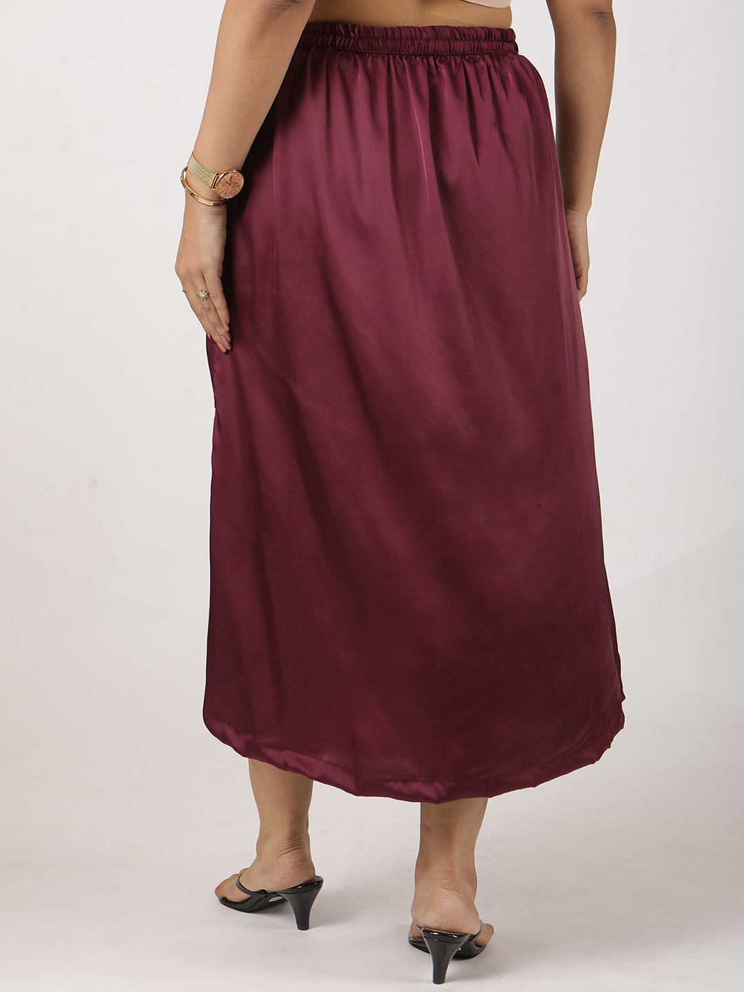 Wine Satin Skirt