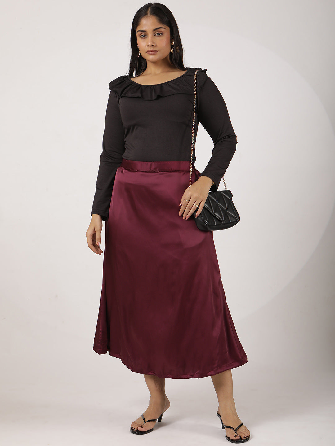 Wine Satin Skirt