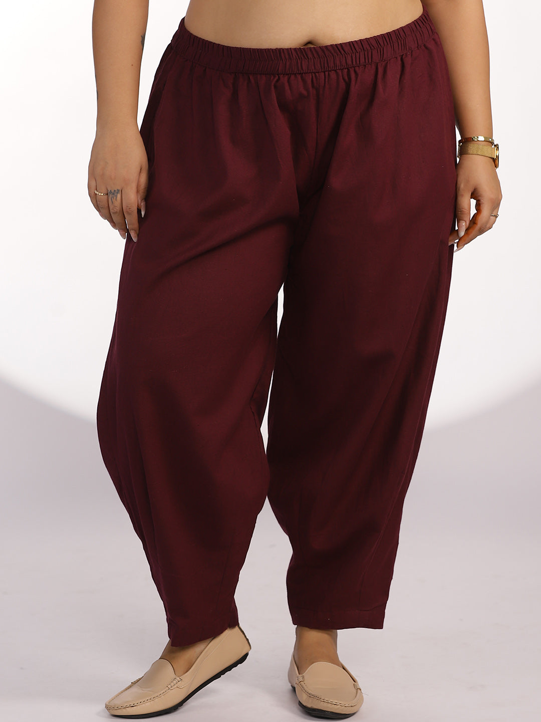 Wine Cotton Mom-Fit Pants