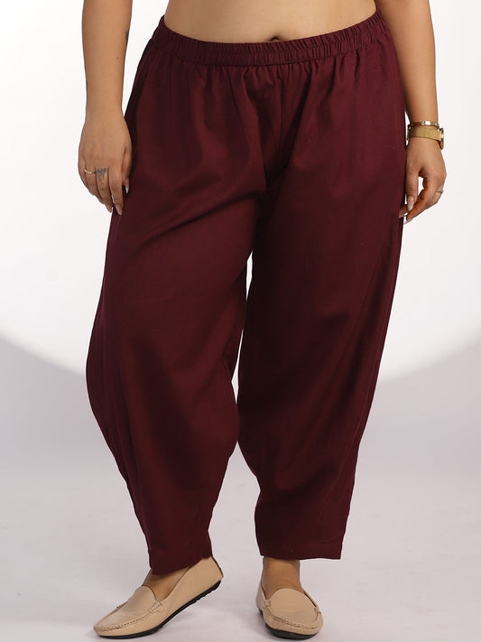 Wine Cotton Mom-Fit Pants