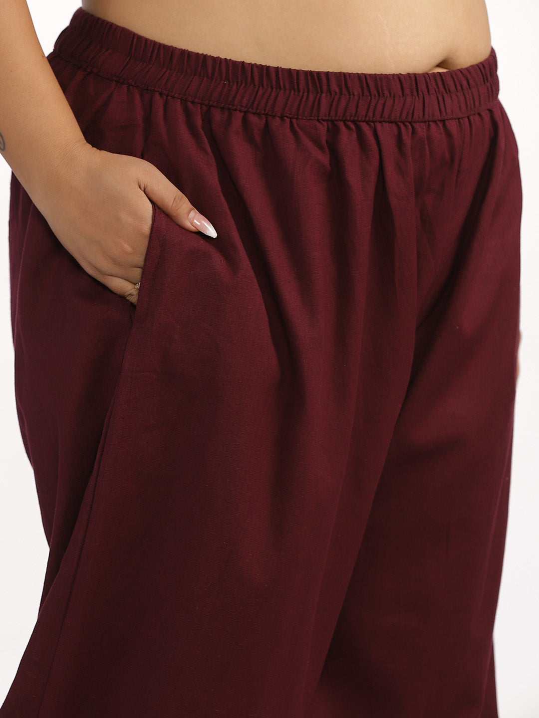 Wine Cotton Mom-Fit Pants