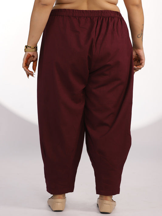 Wine Cotton Mom-Fit Pants