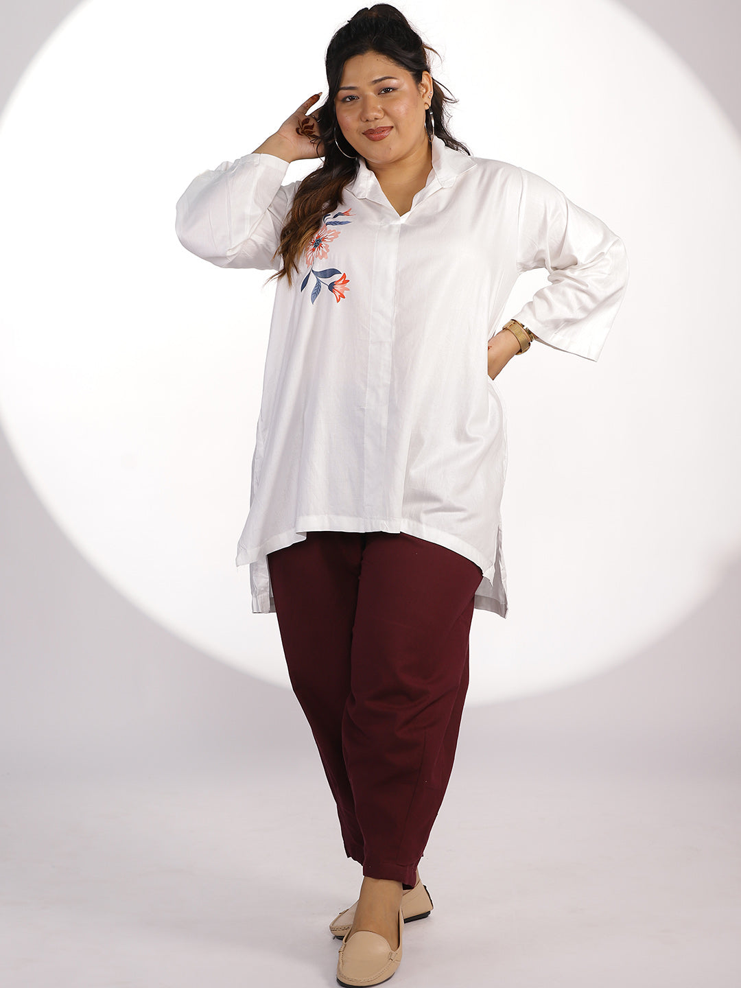 Wine Cotton Mom-Fit Pants