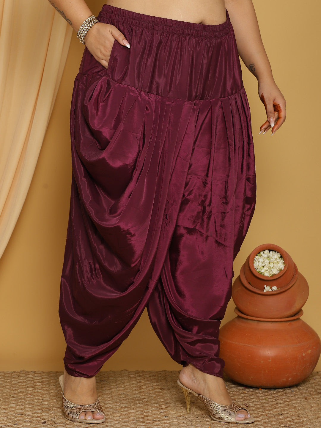 Wine Crepe Silk Dhoti