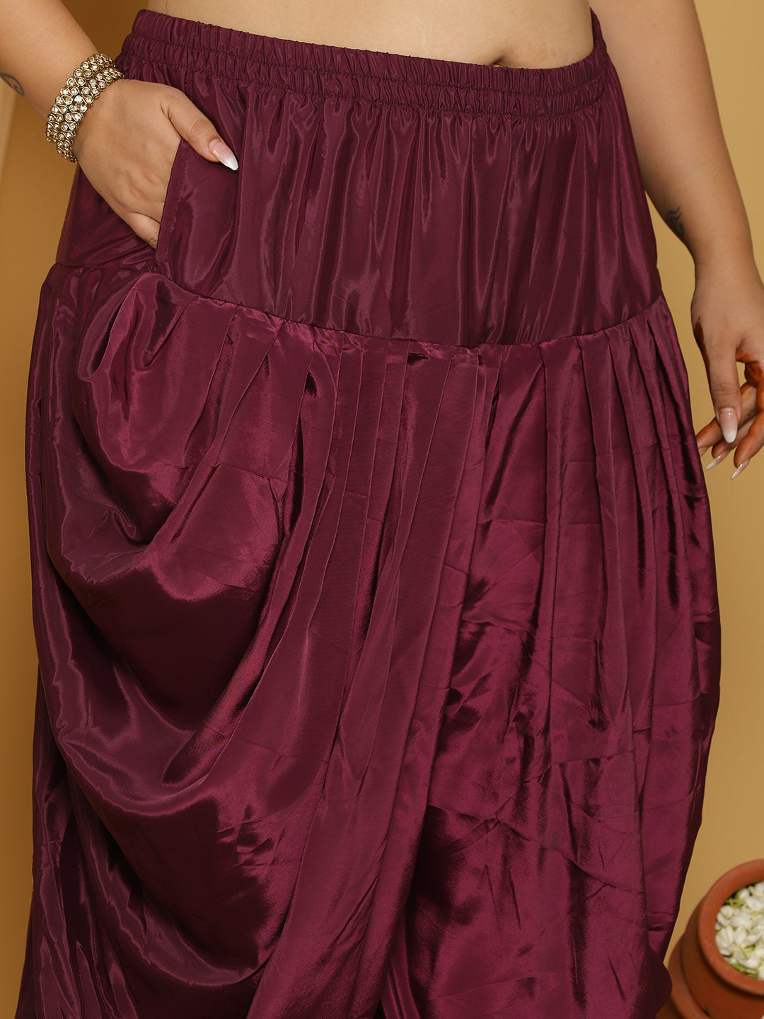 Wine Crepe Silk Dhoti