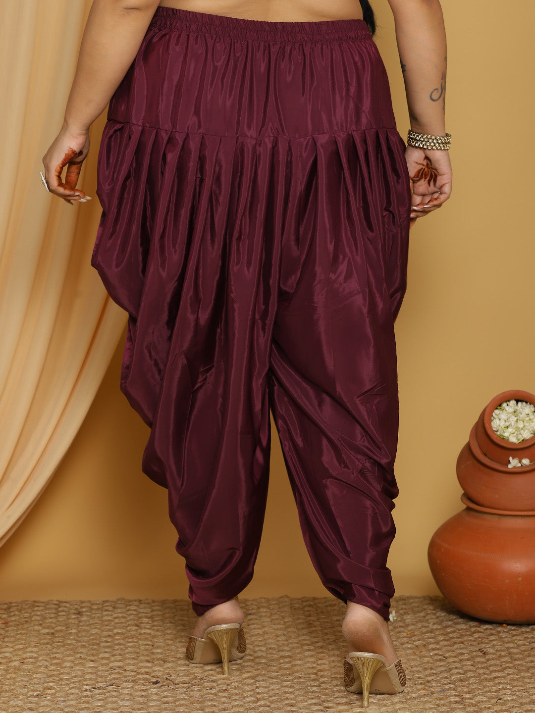 Wine Crepe Silk Dhoti