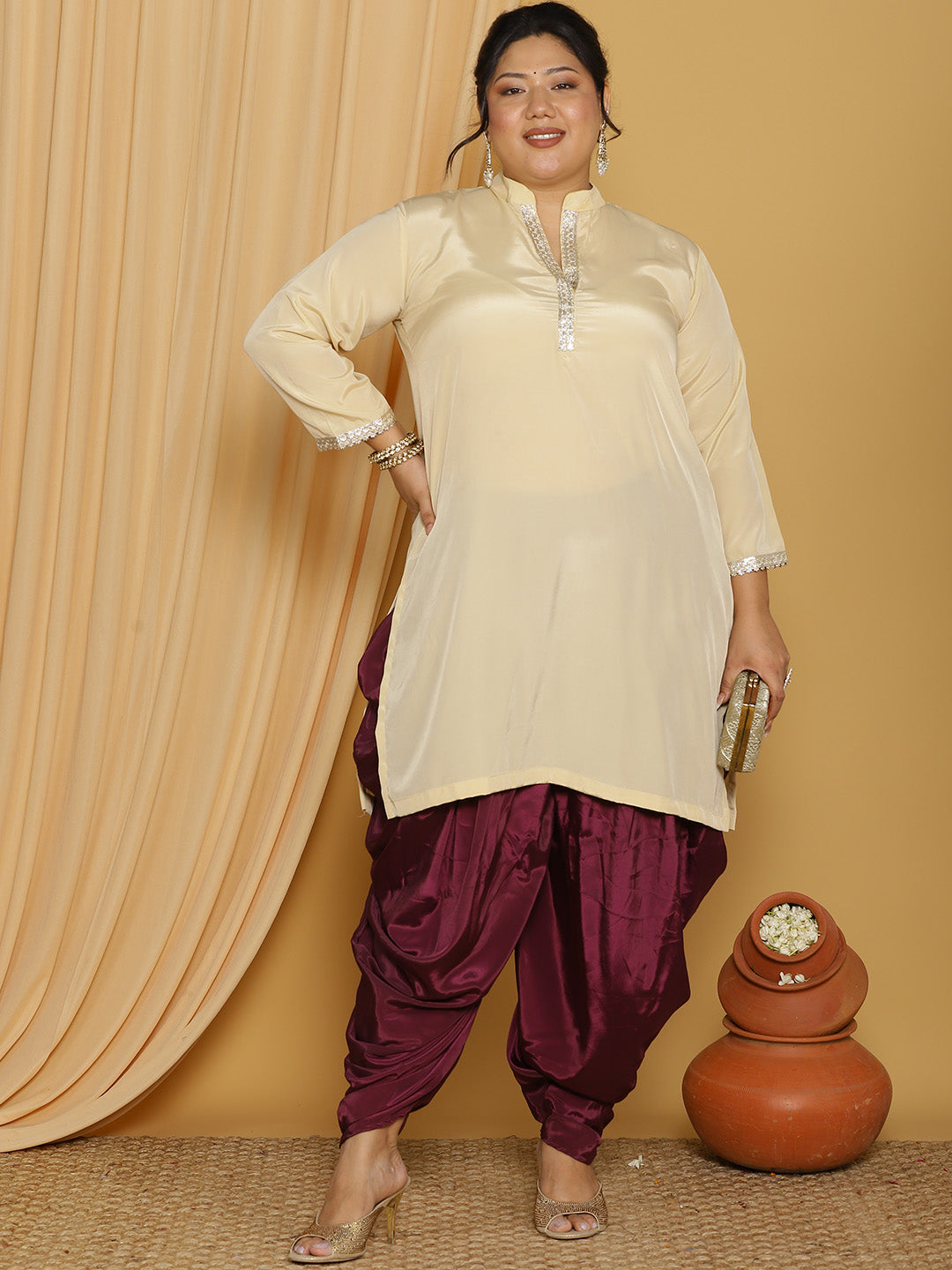 Wine Crepe Silk Dhoti