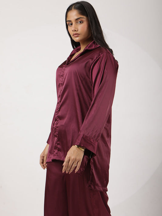 Wine Satin Shirt