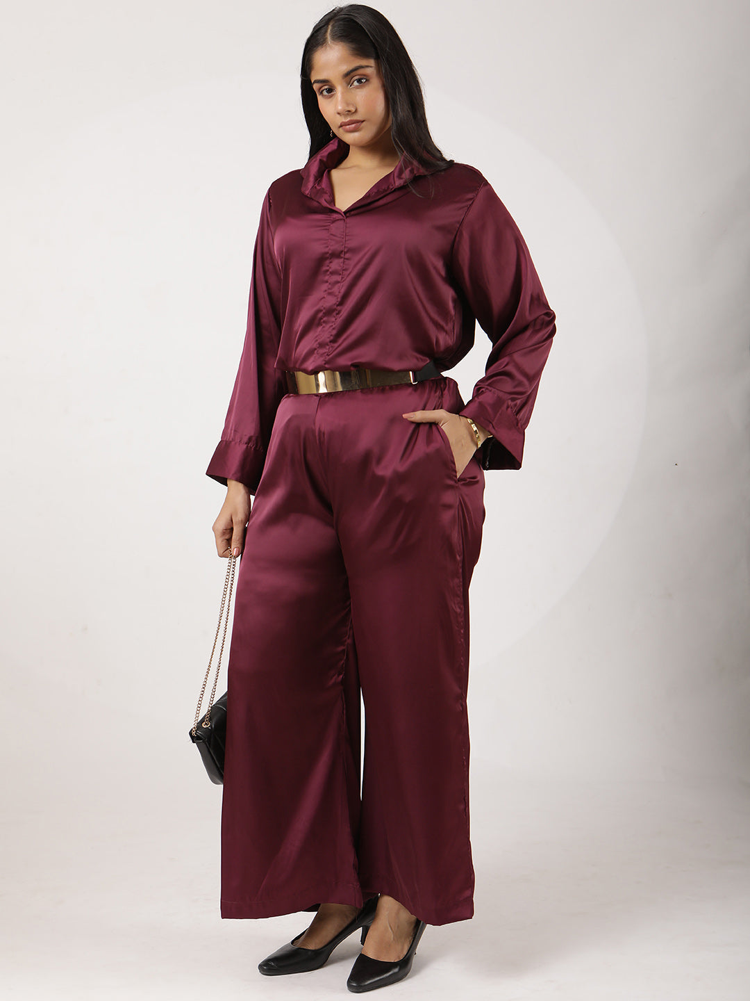Wine Satin Shirt