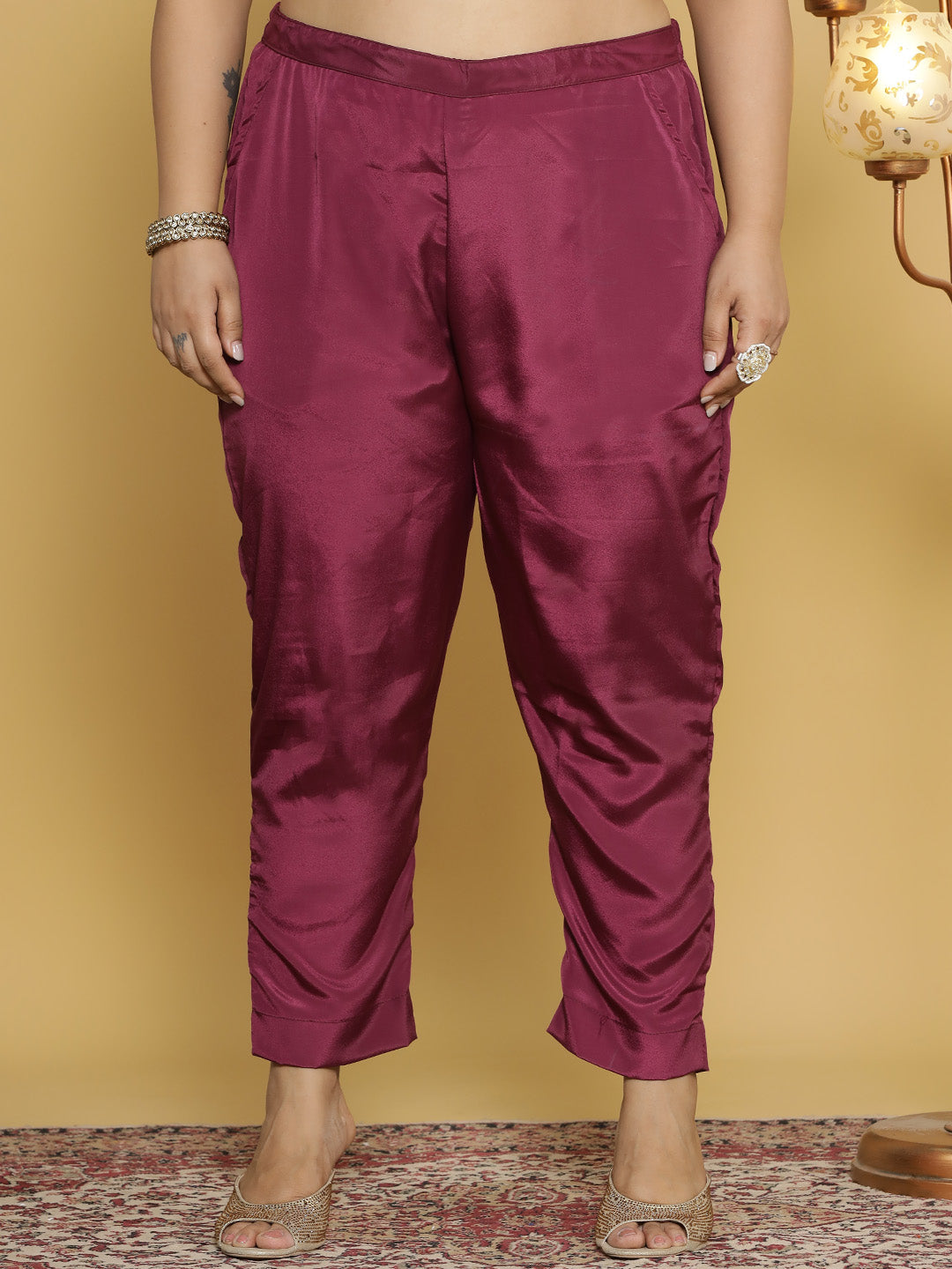 Wine Crepe Silk Pants