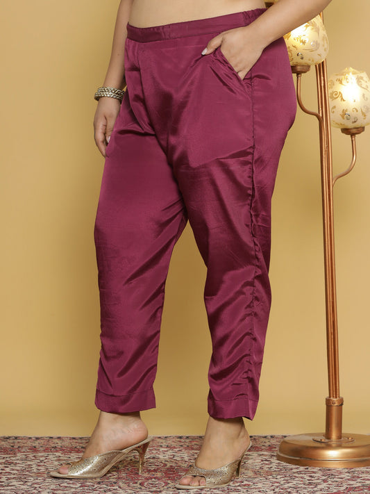 Wine Crepe Silk Pants