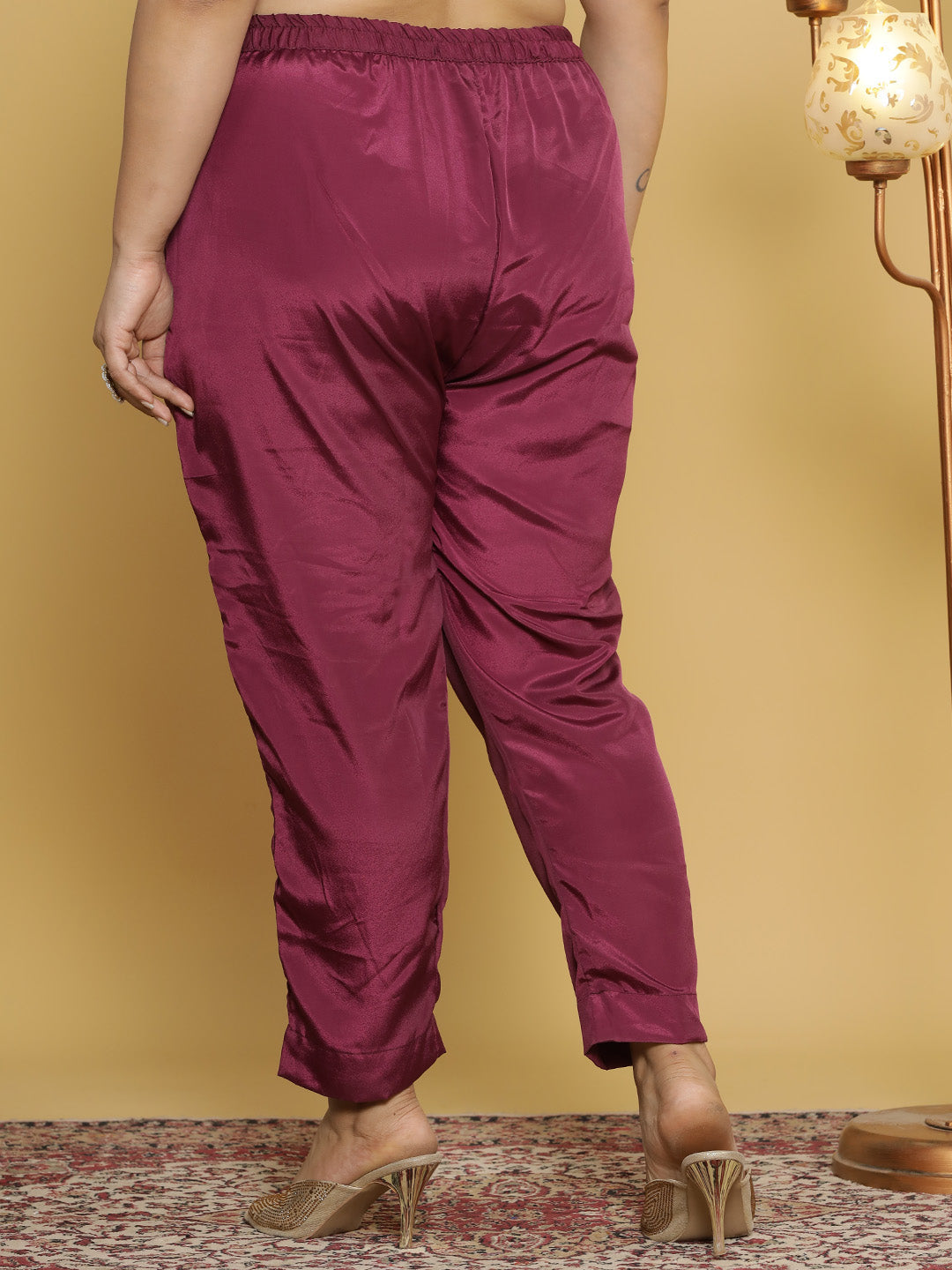 Wine Crepe Silk Pants
