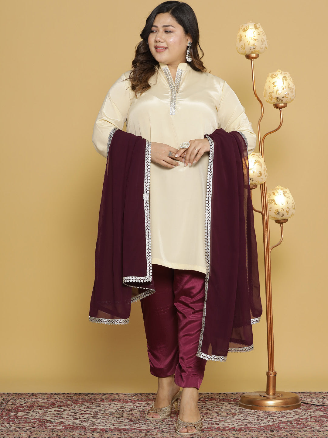 Wine Crepe Silk Pants