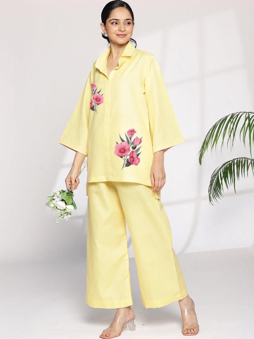 Yellow CottonSlub ShirtTop - Mina