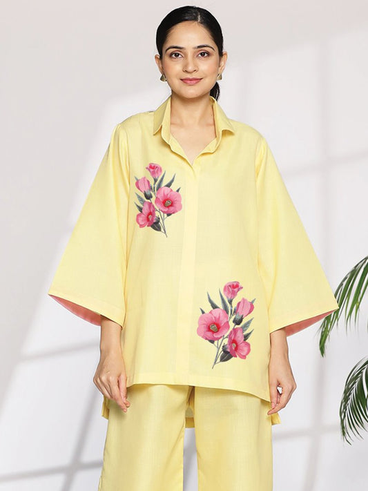 Yellow CottonSlub ShirtTop - Mina