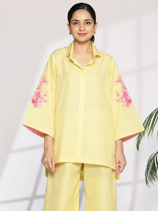 Yellow CottonSlub ShirtTop - Oriana