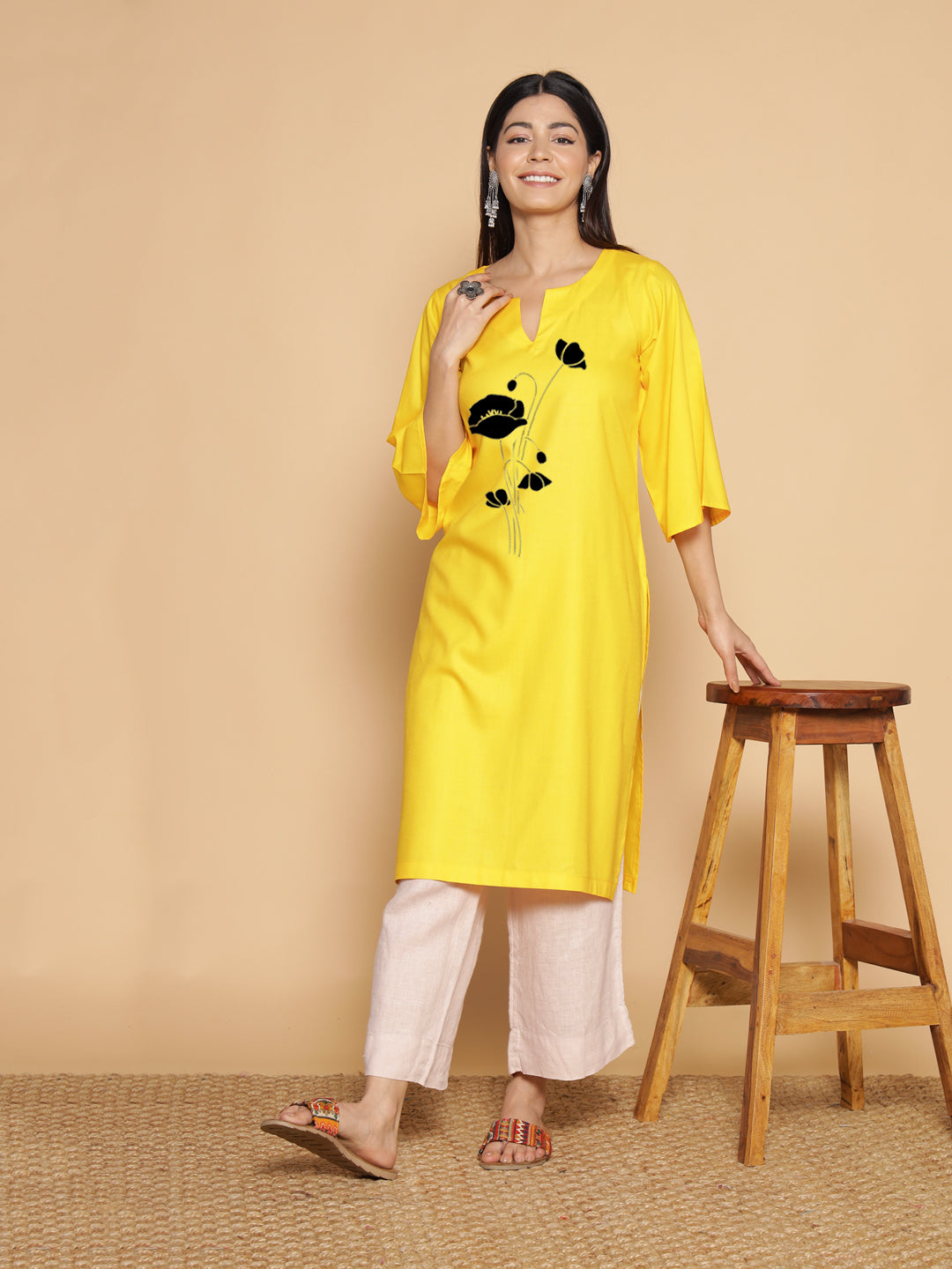 Yellow Rayon LongKurta - Kusuma