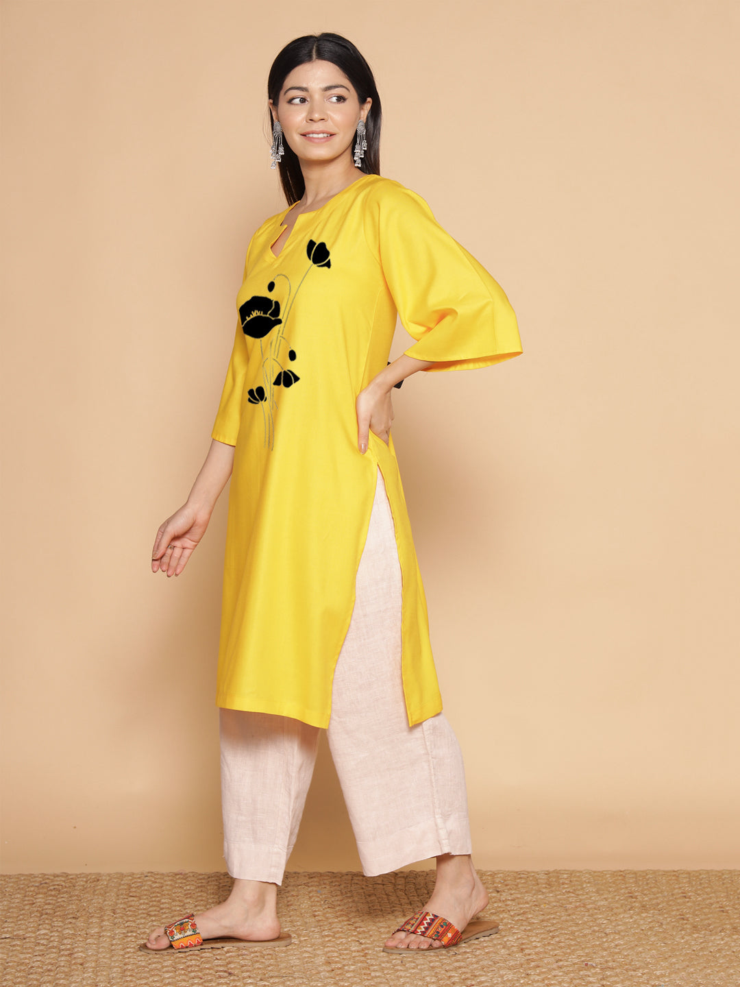 Yellow Rayon LongKurta - Kusuma