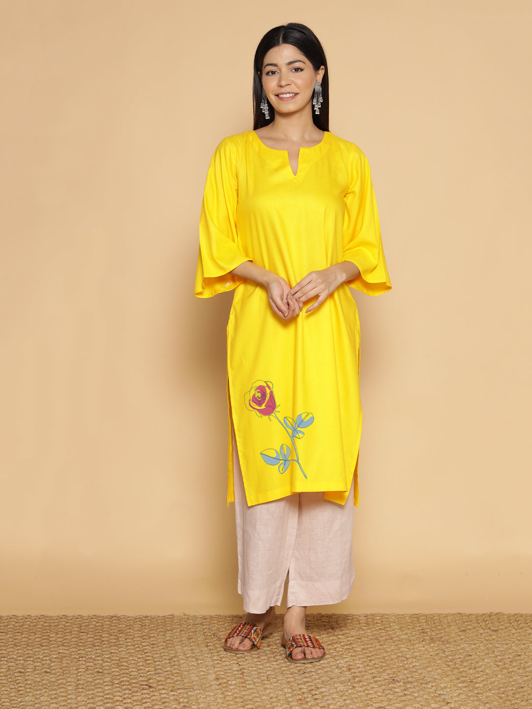 Yellow Rayon LongKurta - Manojna