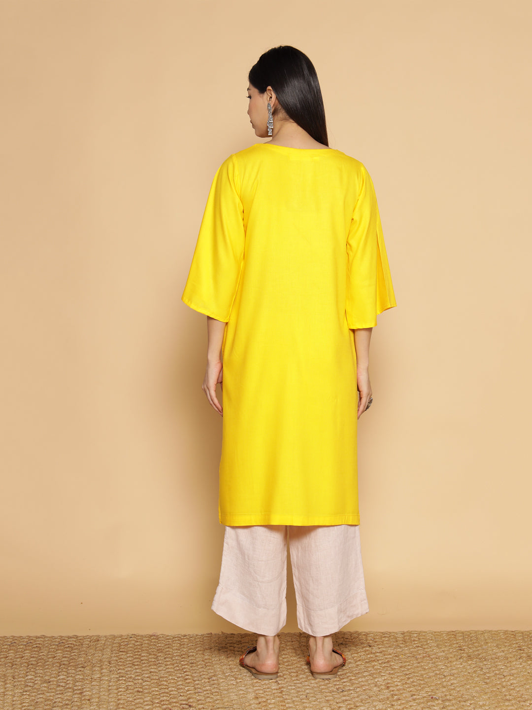 Yellow Rayon LongKurta - Manojna