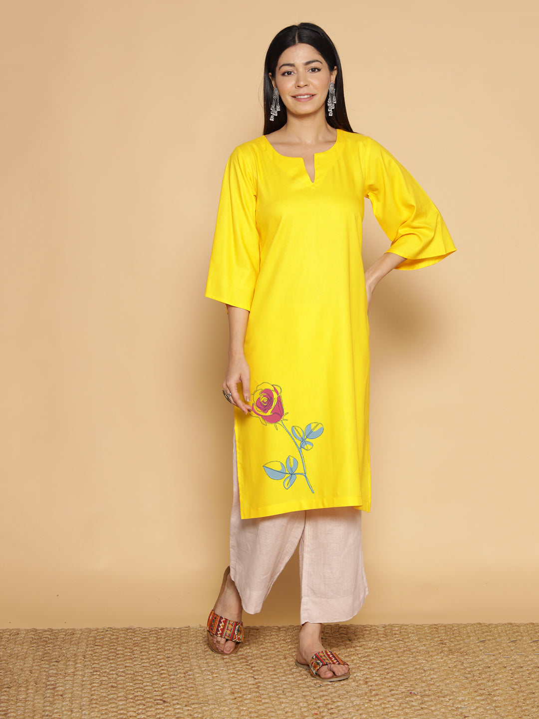 Yellow Rayon LongKurta - Manojna