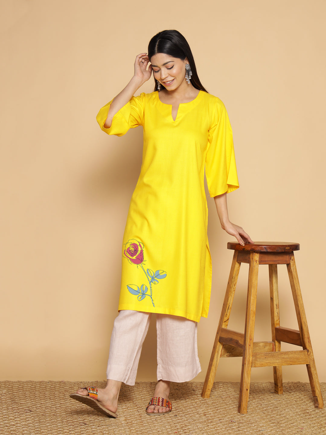 Yellow Rayon LongKurta - Manojna