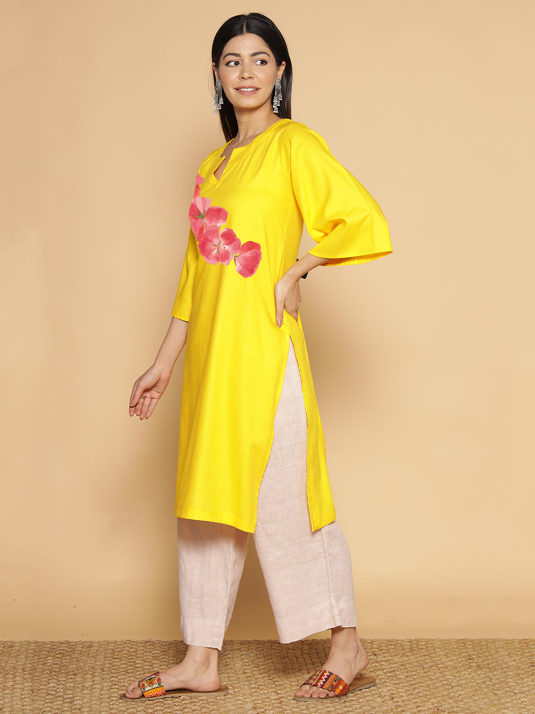 Yellow Rayon LongKurta - Pushpa