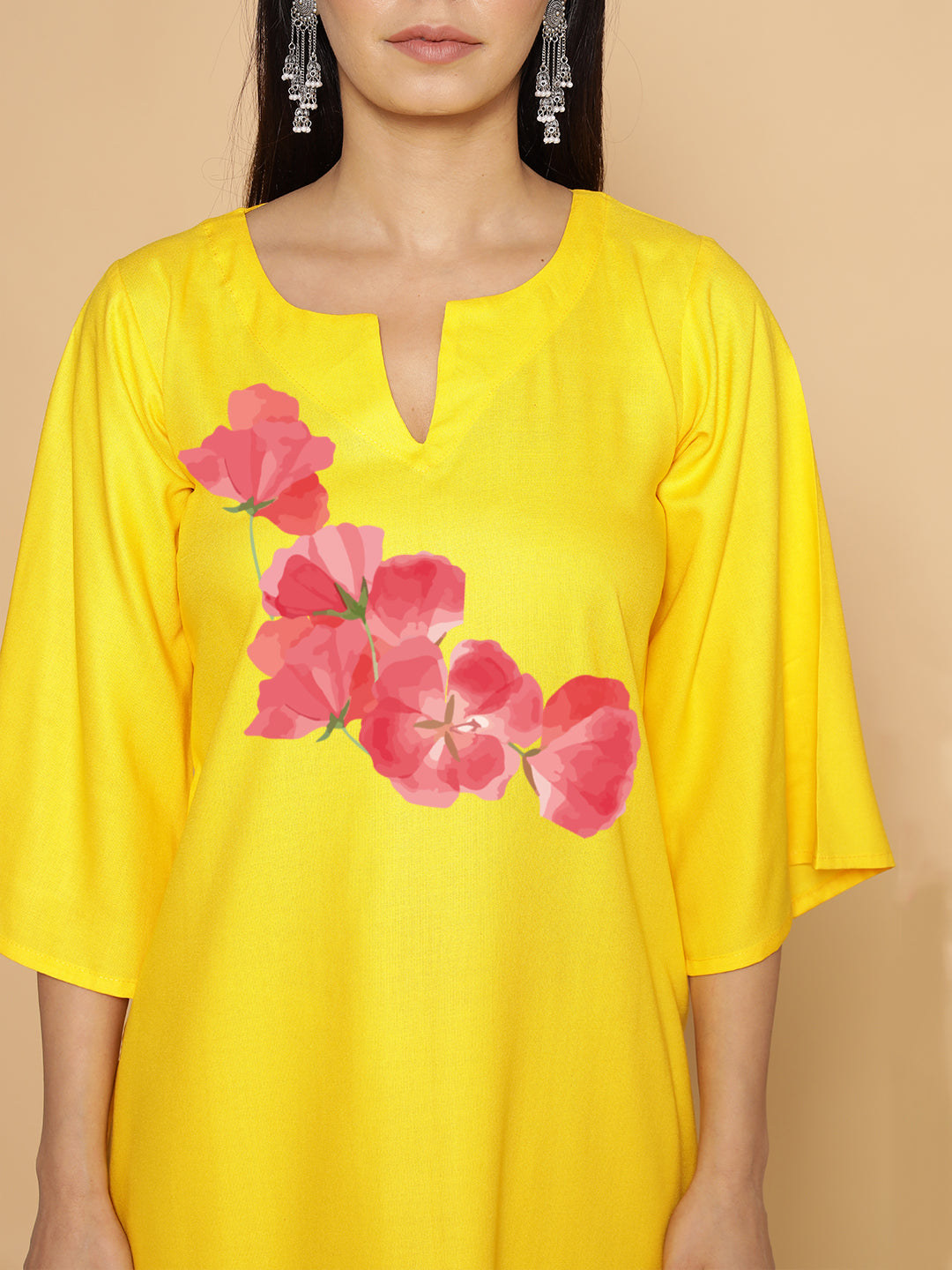 Yellow Rayon LongKurta - Pushpa