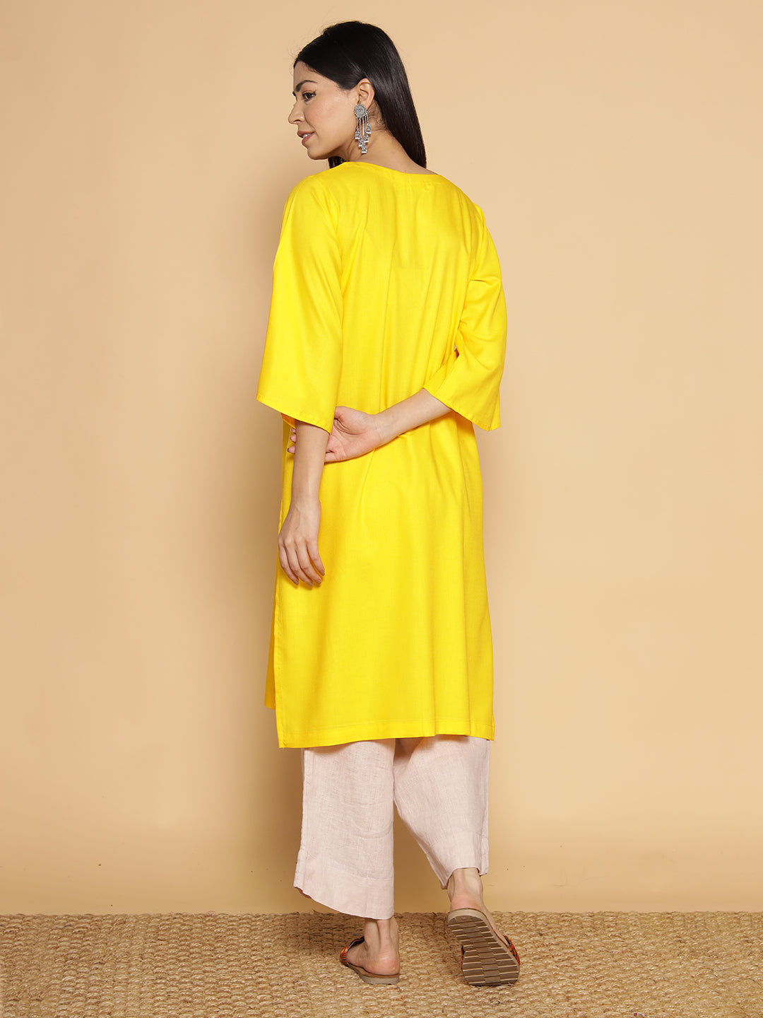 Yellow Rayon LongKurta - Pushpa