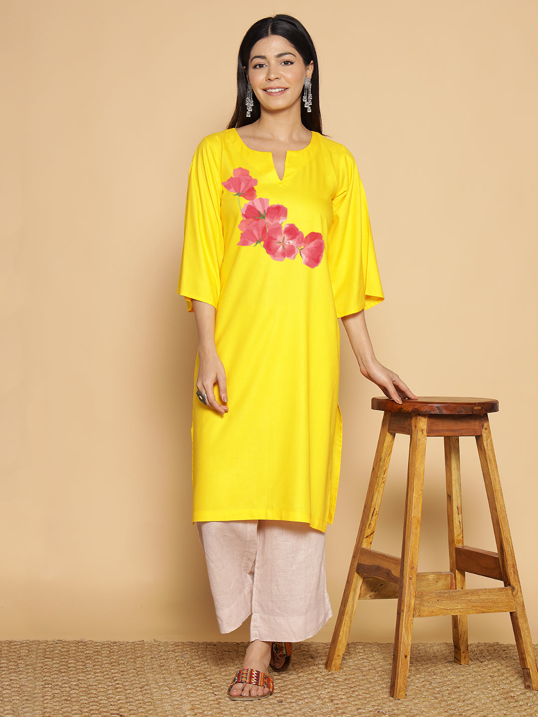 Yellow Rayon LongKurta - Pushpa