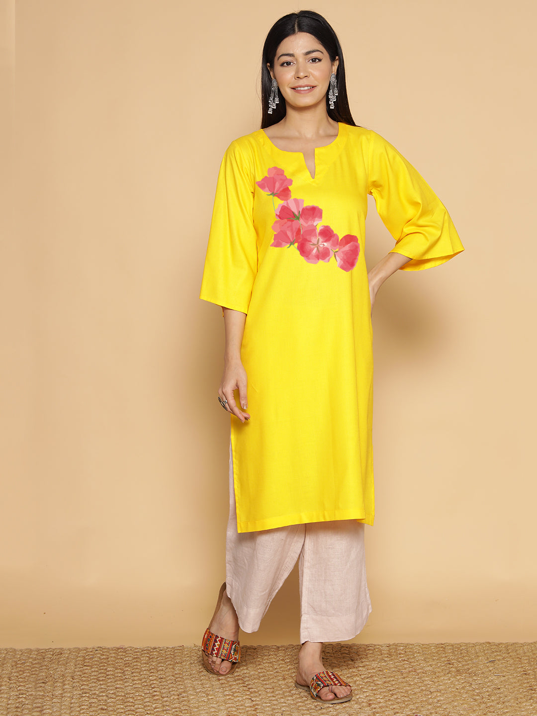 Yellow Rayon LongKurta - Pushpa