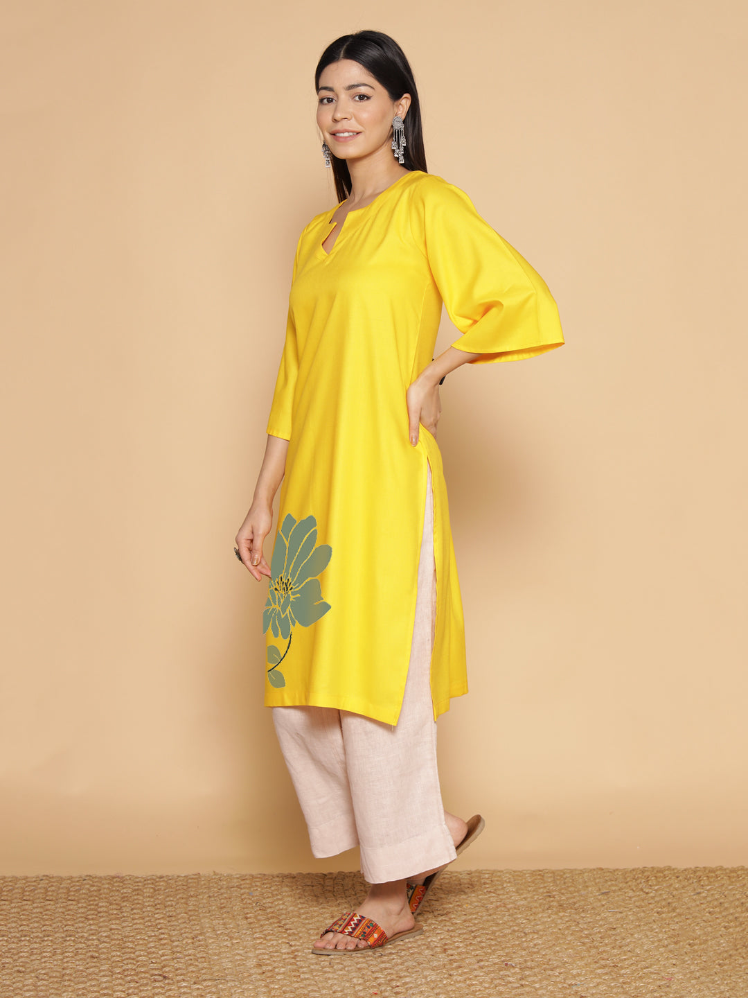 Yellow Rayon LongKurta - Vikasita